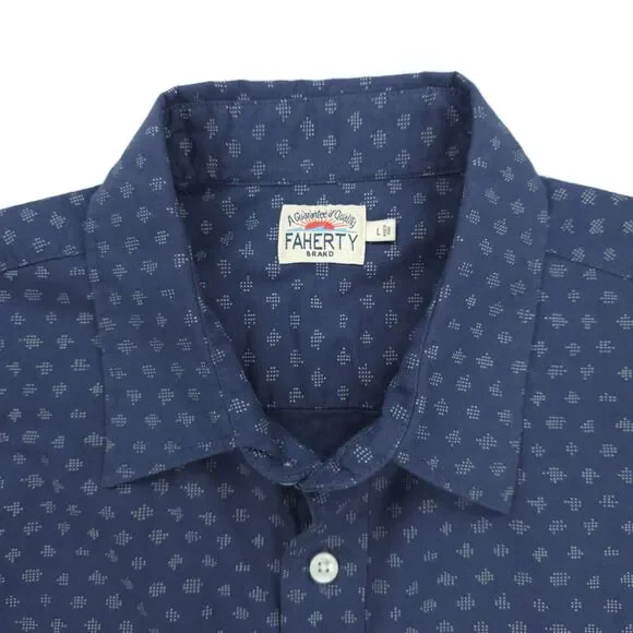 NEW Faherty Short Sleeve Movement Shirt Navy Dusk Diamond Minimal Beachy Indie
